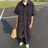 Street Overalls One-piece Men's Trendy Brand Hip-hop Short-sleeved Jumpsuit Suit Wide-leg Pants Straight-leg All-in-one Pants
