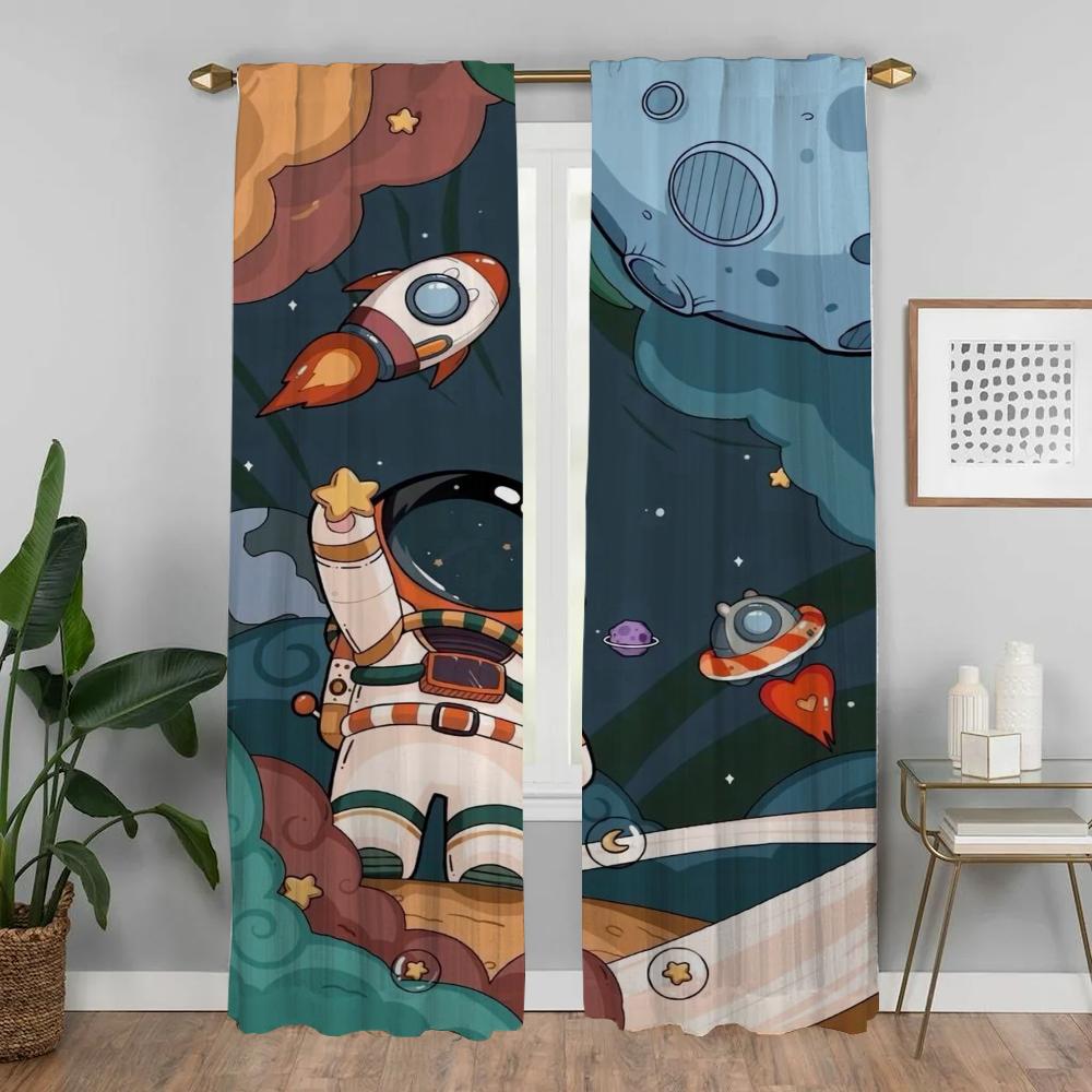 Cortinas para Sala de Estar Cortina para Habitación 2 Paneles Caja Tonos Astronauta Persianas Decoración de Halloween Cortinas de Interior para el Hogar