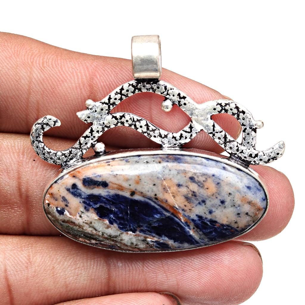 Anhänger Sodalith Silber Edelstein Schmuck Handarbeit vergoldet Sterling Natur