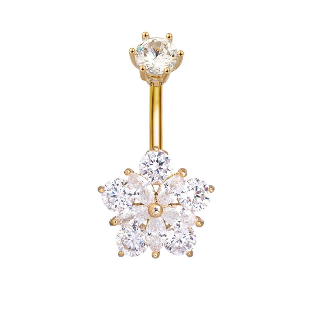 Ding Pei Stylischer Zirkonblumen Bauchnabelpiercing Edelstahlring
