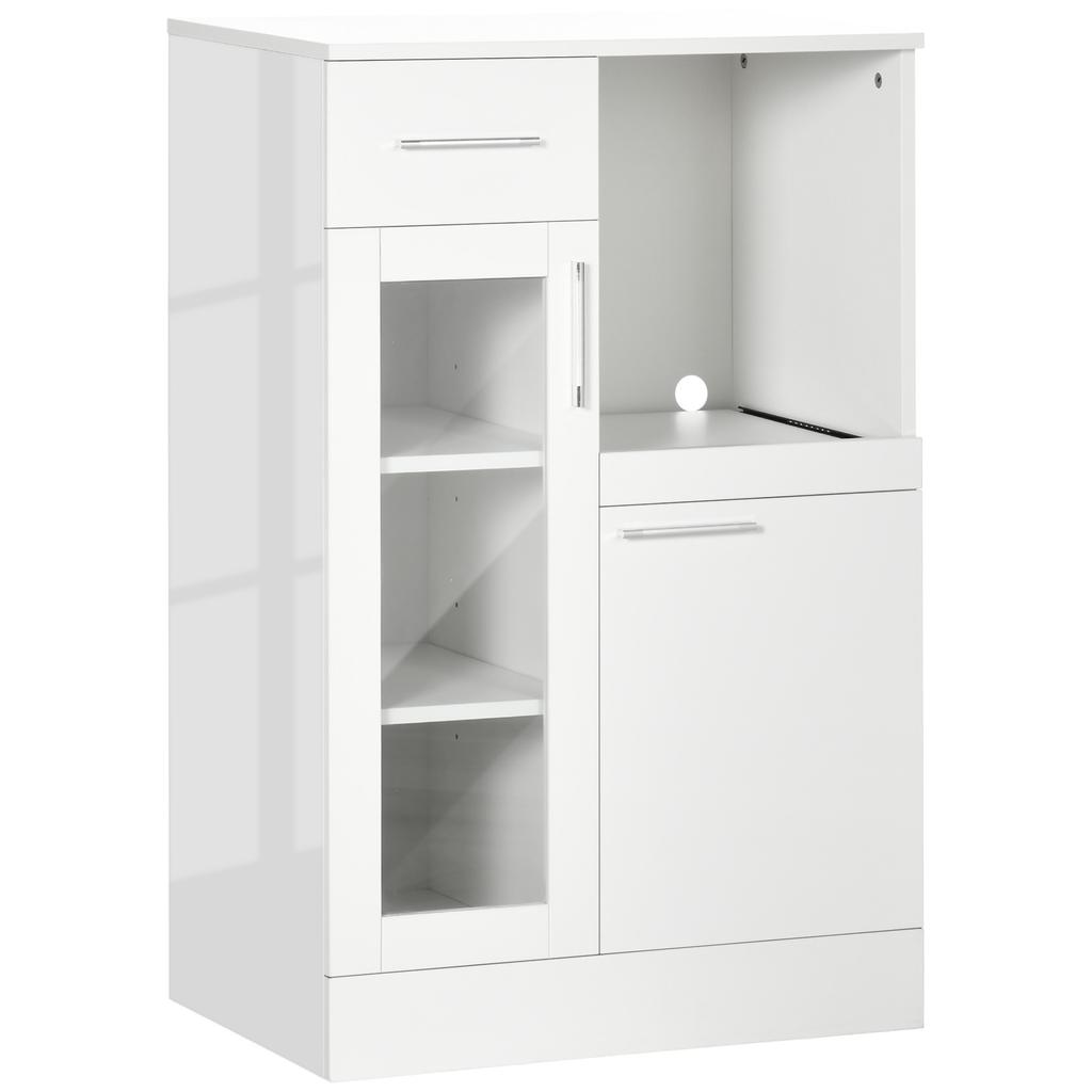 Modern Sideboard with Cupboards and Drawer In Wood and Glass, 60x40x95cm, White