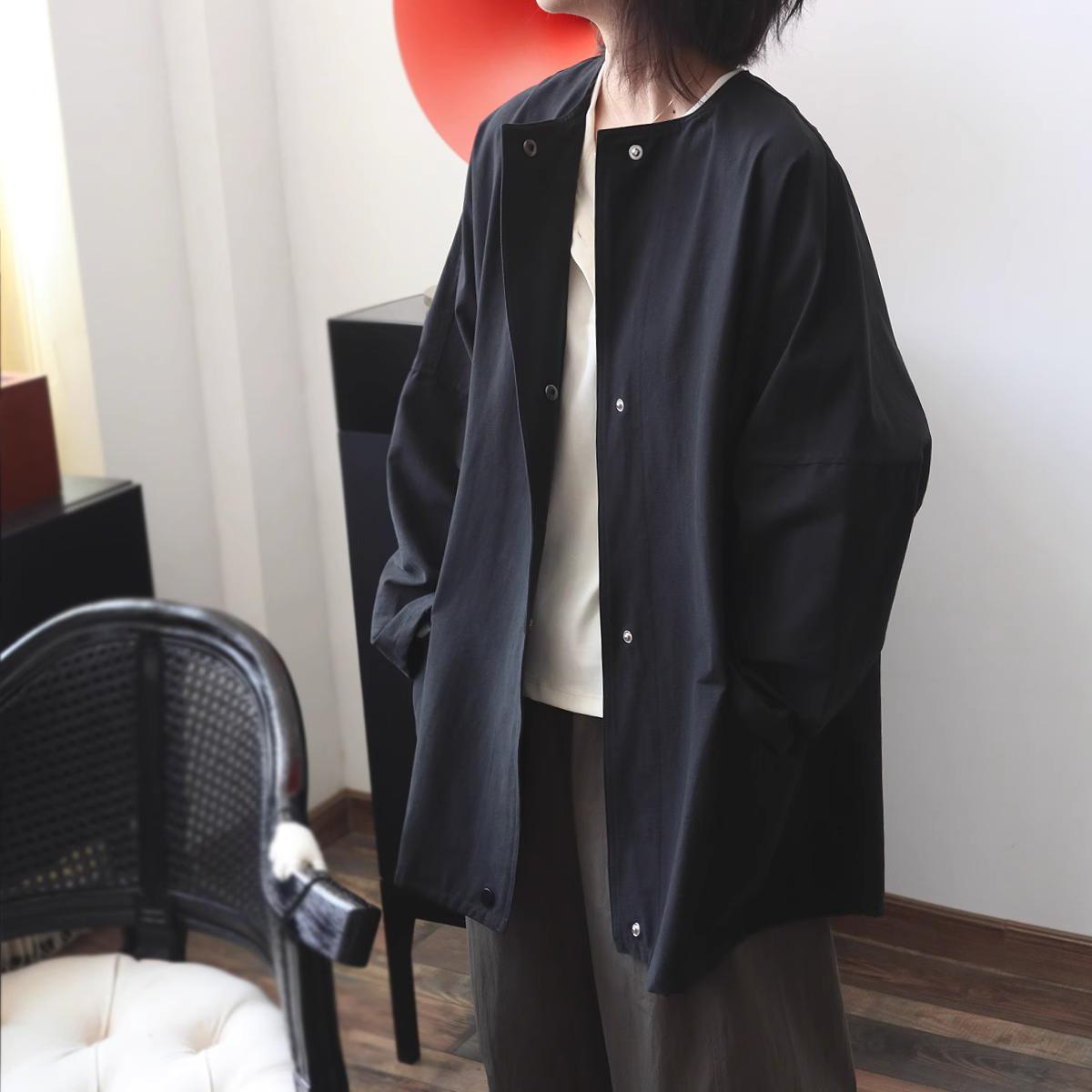 

DIMANAF 2025 Новая Осень Женские Куртки Пальто Большого Размера Тонкий Длинный Рукав Свободный Повседневный Черный Верхняя Одежда Пуговица One Size чёрный