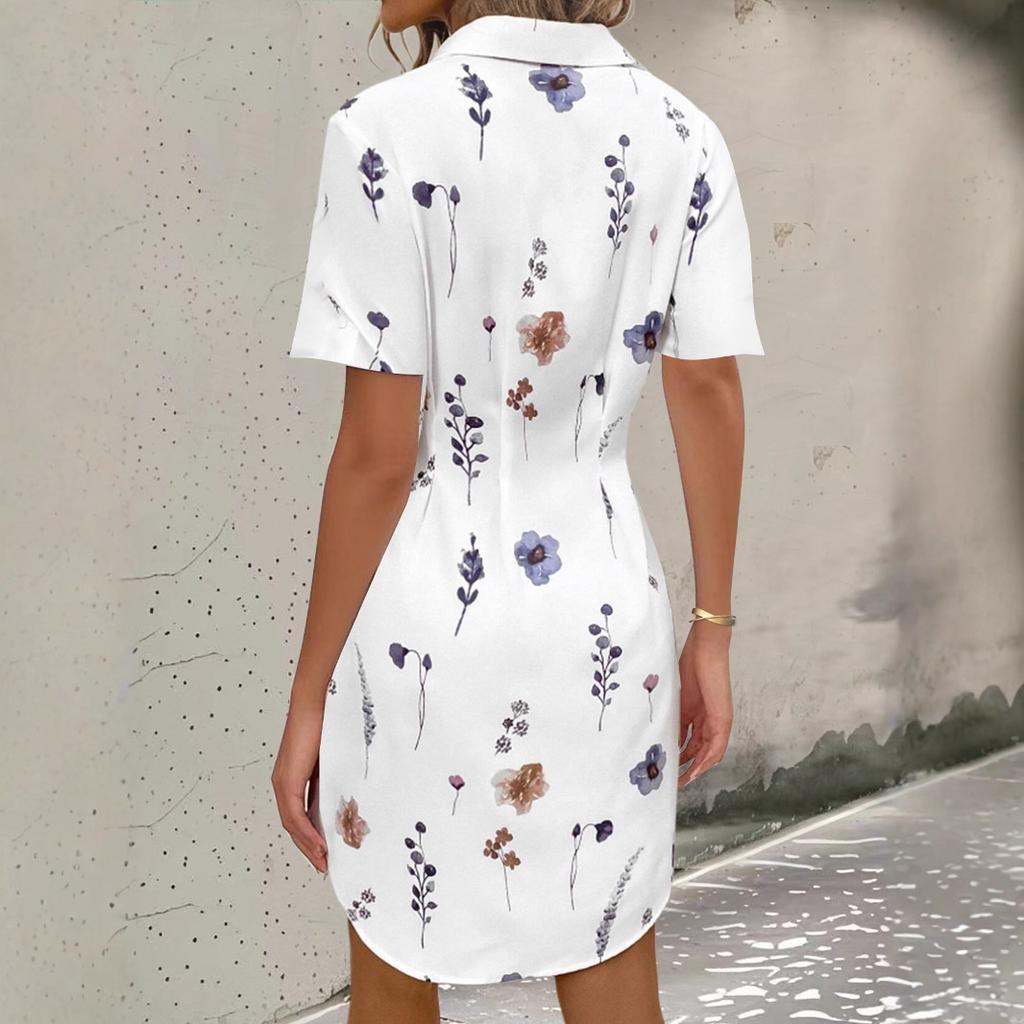 GMXIA Summer Short Sleeves Women's Elegant and Stylish Printed Shirt Dress