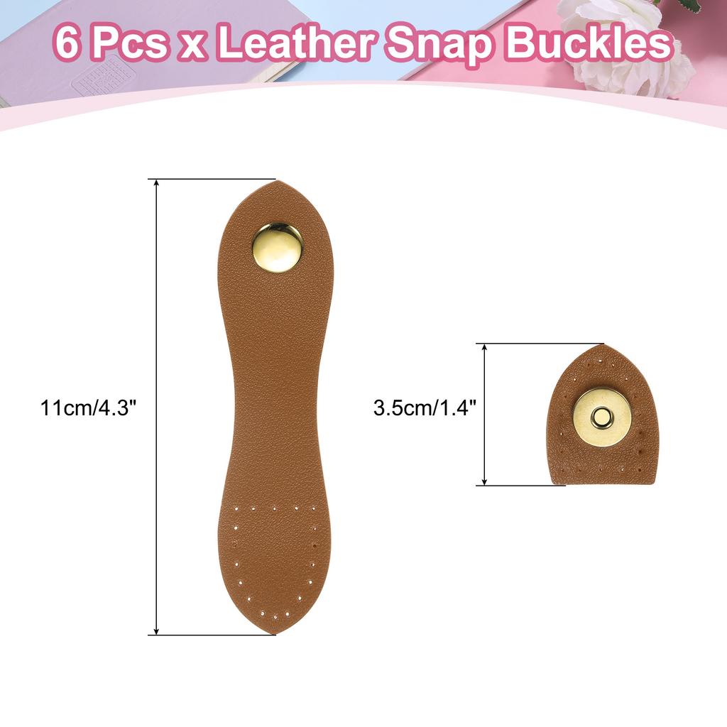 6pcs Leather Snap Buckles Sew On Toggle Closure Buckle Snap Buttons Tab Buckle Fasteners Buttons Replacement for Craft Sewing