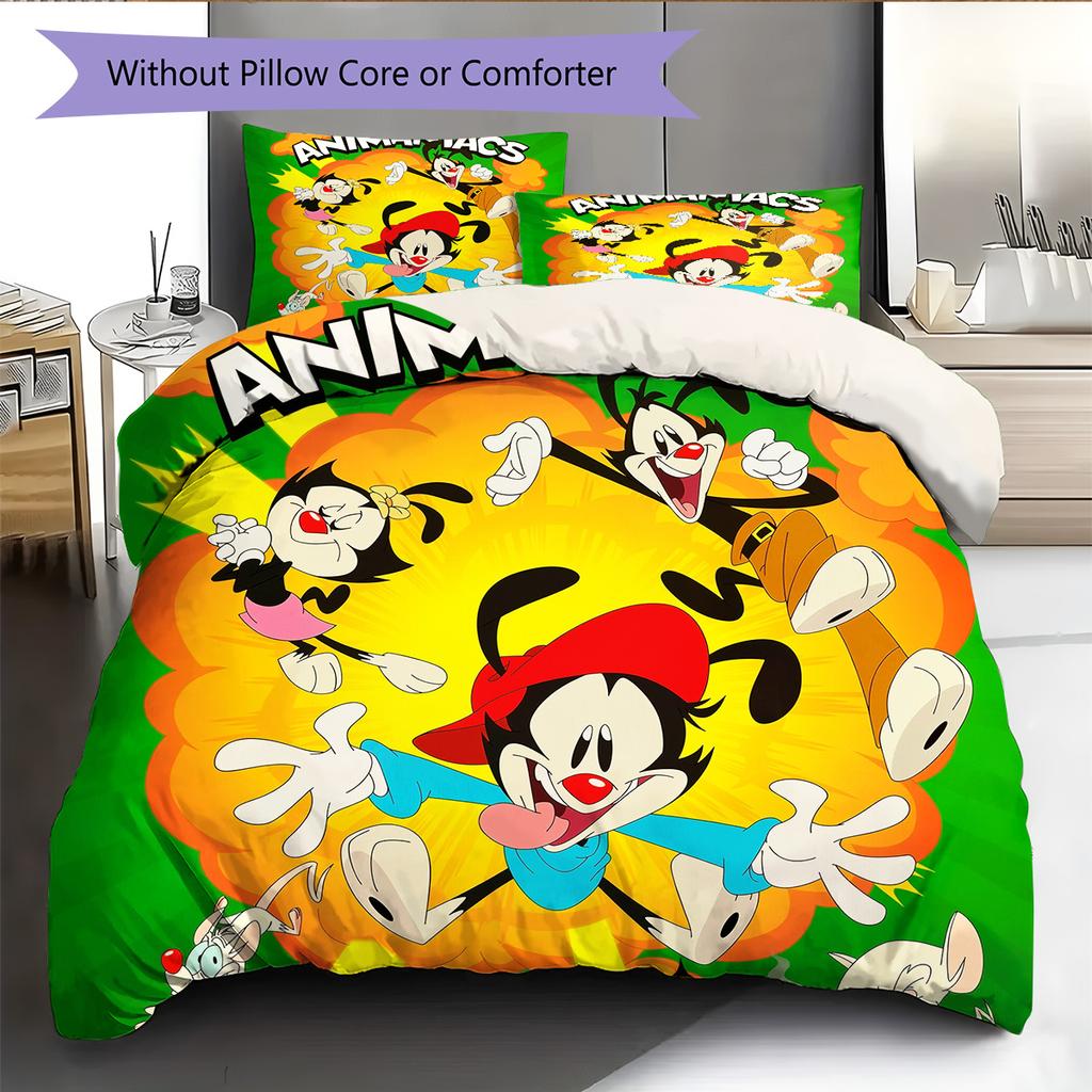Animaniacs Set cu model cuvertură de pat Decorare casă Cadou (1 * husă de pilotă + 2 * fețe de pernă fără miez)