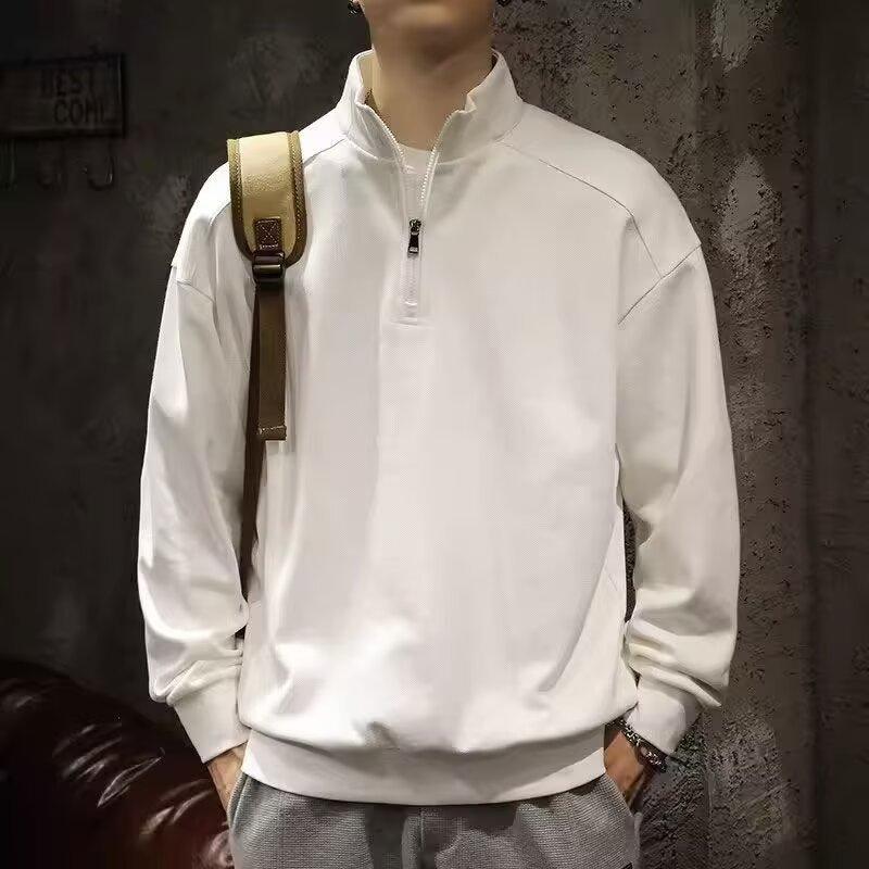 Half Zipper Sweater Men's 2025 New Autumn Loose Lapel Large Size Long Sleeve T-Shirt Polo Bottom Shirt