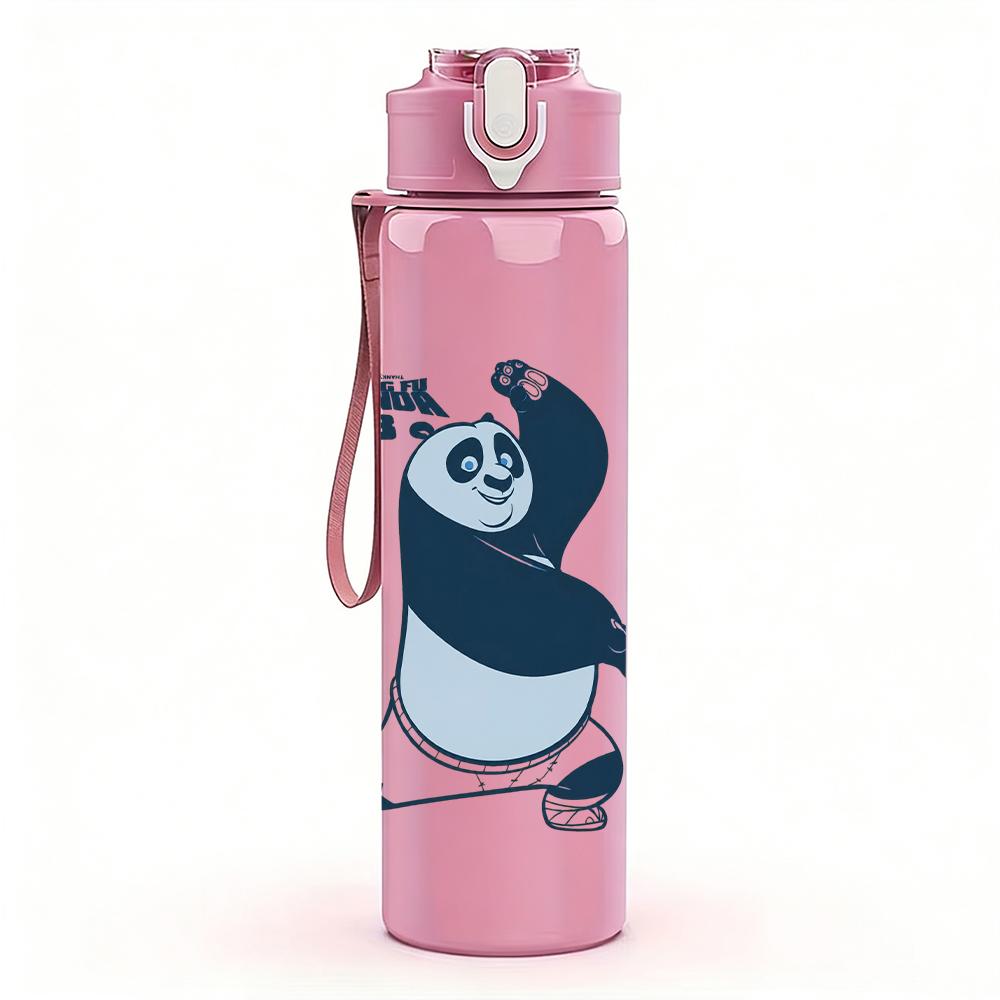 1PC Panda Bear Cartoon Minimalist Print 750ml colorful plastic sports water bottle leakproof pop up lid with straw for outdoor work home use