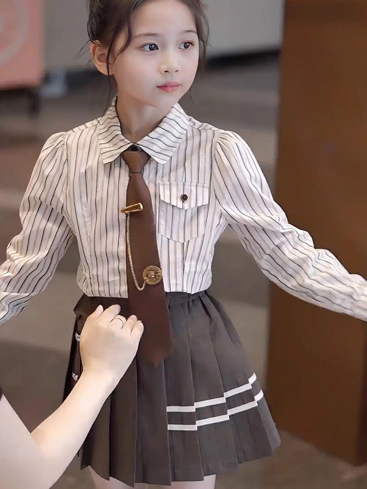 Girls' Pleated Skirt JK Uniform Set - 2025 Fashionable Academy Style for Spring & Autumn