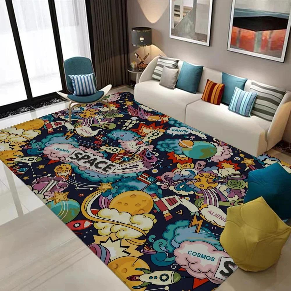 Cartoon Space Astronaut Carpet Galaxy Universe Rug Planet Rocket Kids Bedroom Decor Floor Mat Home Bathroom-Toilet Mats Doormat