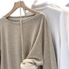 Women's Oatmeal Long-Sleeve Brushed Skin-Friendly Relaxed Fit Autumn T-Shirt