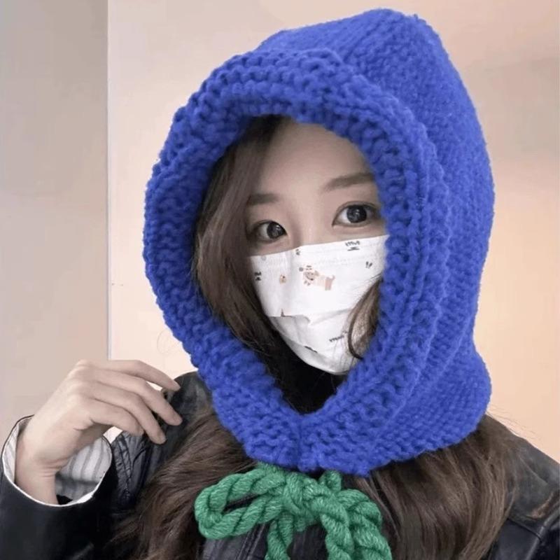 Korean Style Balaclava Hat Women's Baotou Knitted Hat Ear Protection Warm Woolen Hat Thickened Face Small Pullover Hat