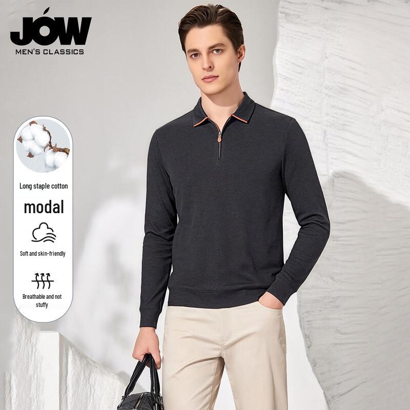 JOW Men s Cotton Modal Blend Zip Polo Long Sleeve T-Shirt M/48