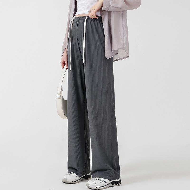 2024 Spring/Summer Maternity Wide-Leg Drawstring Pants - Long, Straight-Leg, No Belly Support, Casual Fit