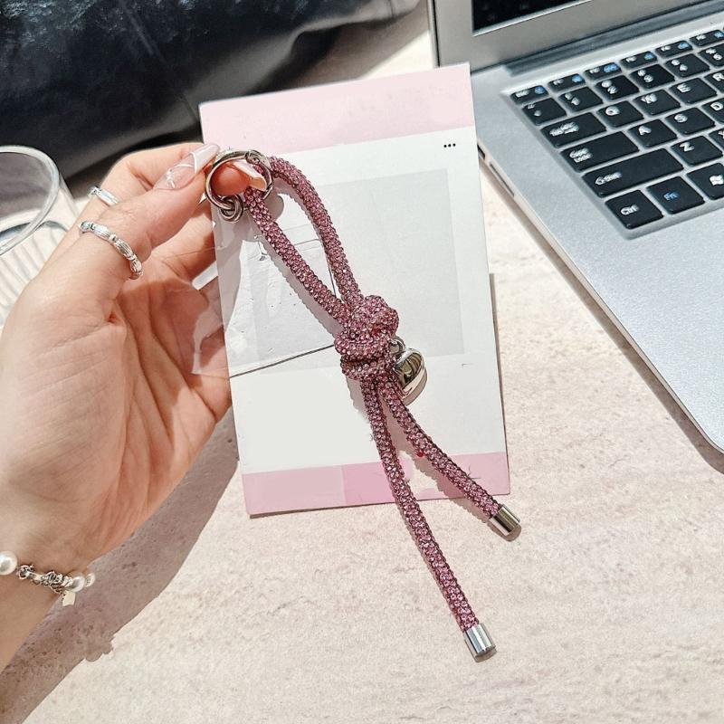Fashionable Heart and Knots Bag Charm Keyring Portable Sturdy Rhinestones Key Accessory for Ladies and Trendy Women