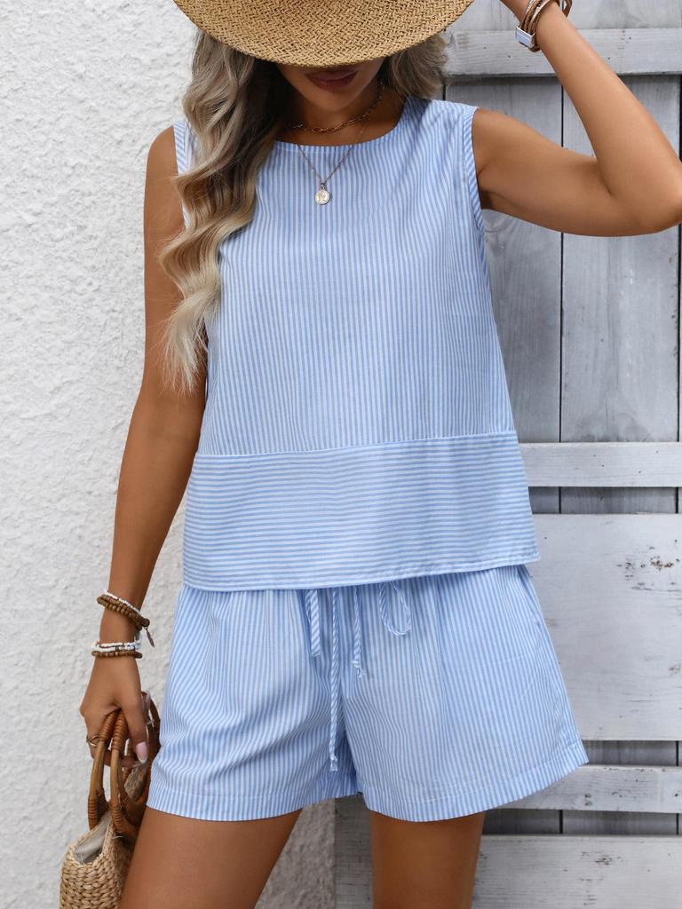 2026 Summer European & American Women's Sleeveless Round Neck Vest & Shorts Casual Fashion Two-Piece Set