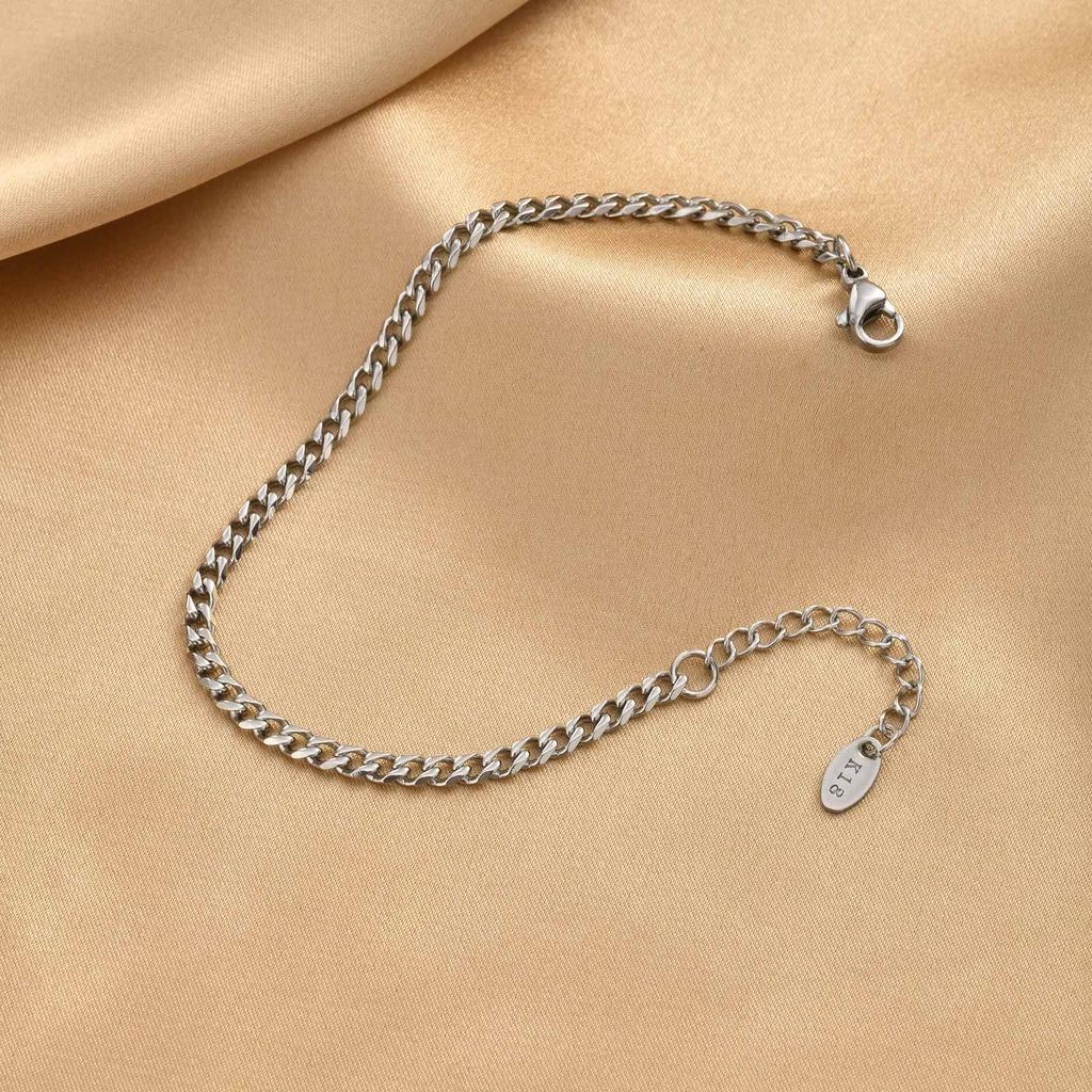 Minimalist Silver Color Link Bracelet for Women Stainless Steel Cuban Chain Bracelet Stackable Wrist Jewelry Waterproof