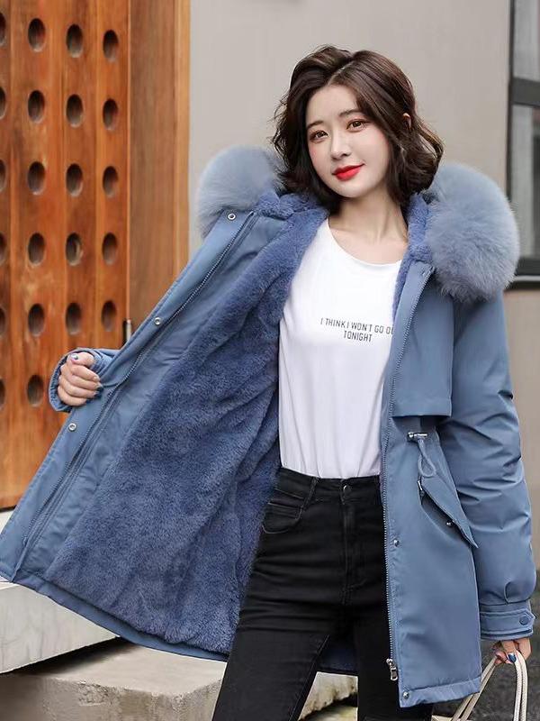 Dam Midilång Vinterparka - Lös, Koreansk Stil, Plus Sammet, Bomullsjacka, Stilfull Arbetsrock