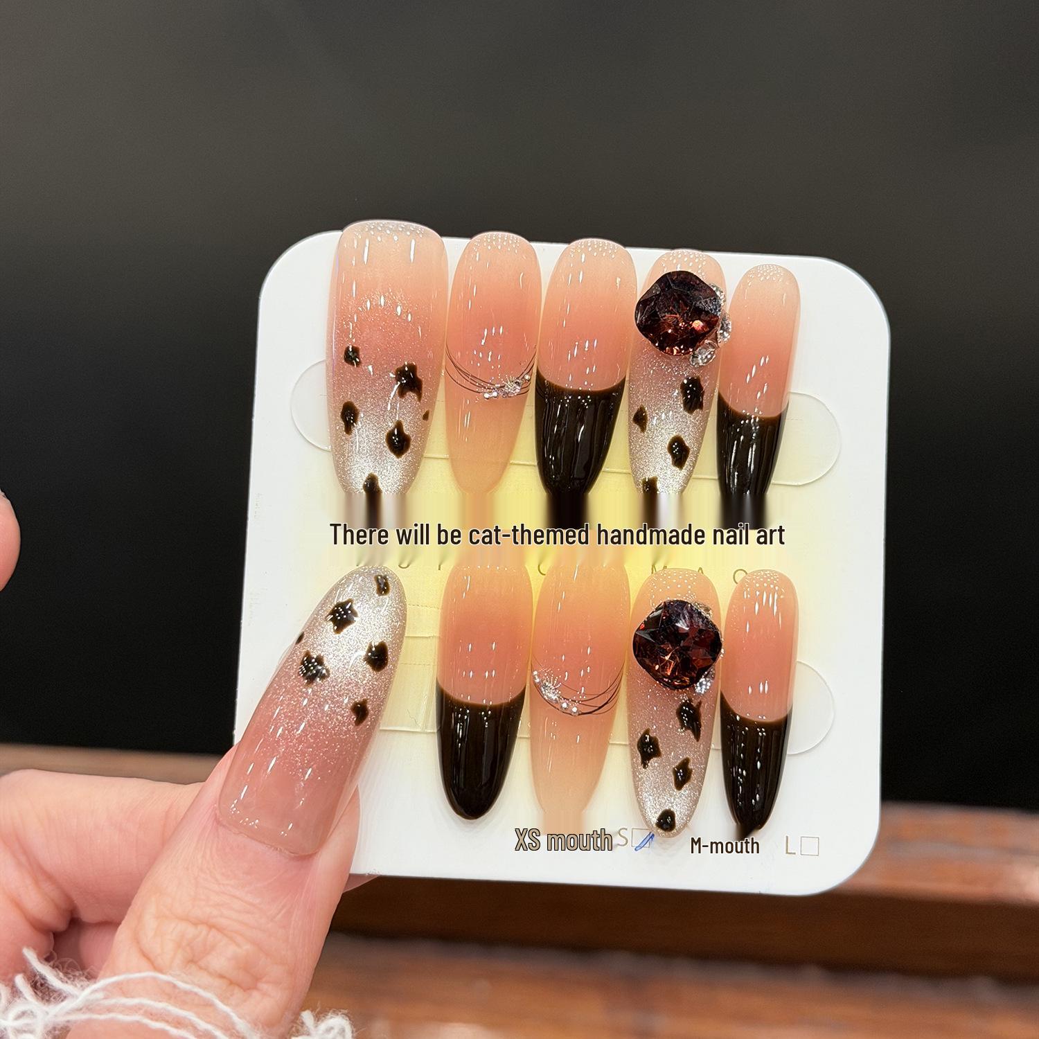 Cat Eye Blusher: Late Autumn Super Flash Rhinestone French Nails XS - Long Oval