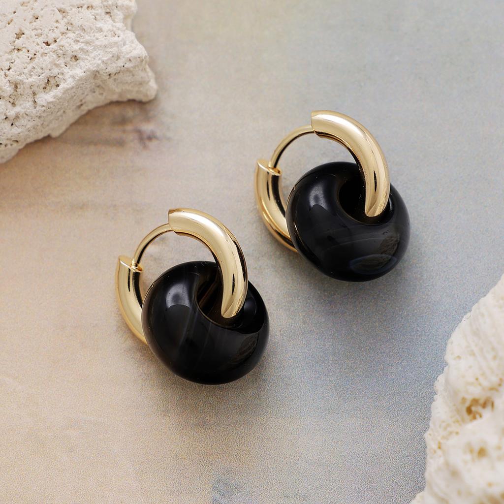 Premium Natural Stone Crystal Donut Earrings Earrings Fashion Commuter Earrings Stainless Steel Earrings Jewelry