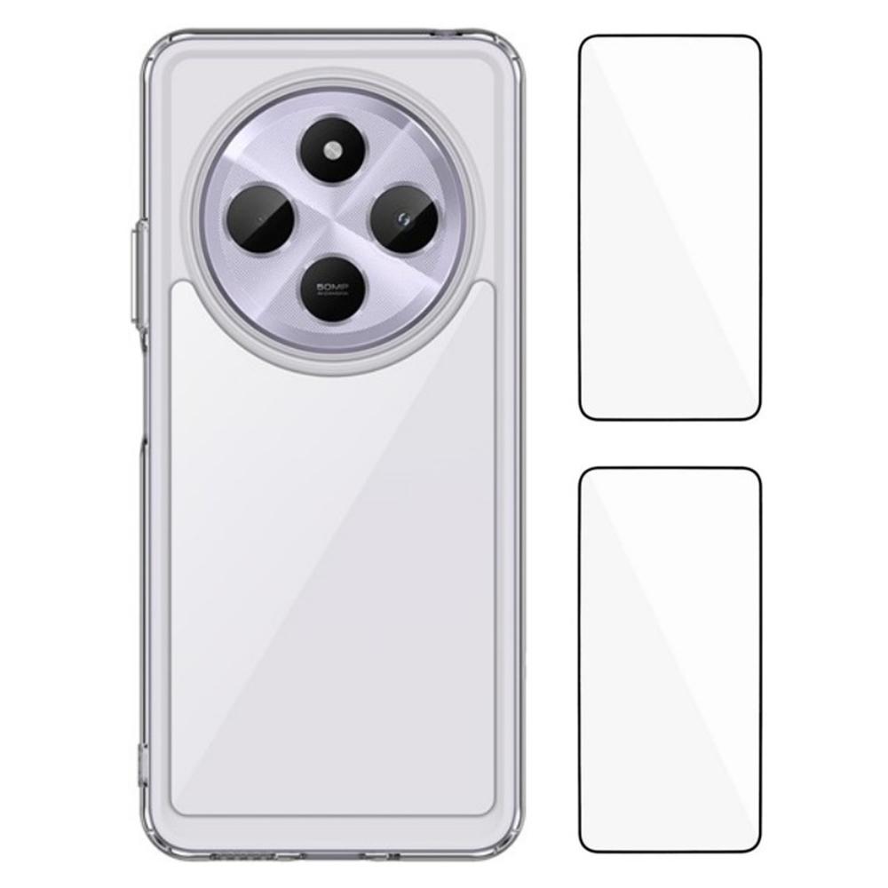 

WANLONFENG MF2 Series for Xiaomi Redmi 14C 4G Case TPU Acrylic Clear Phone Cover with 2Pcs Tempered Glass Film Type A