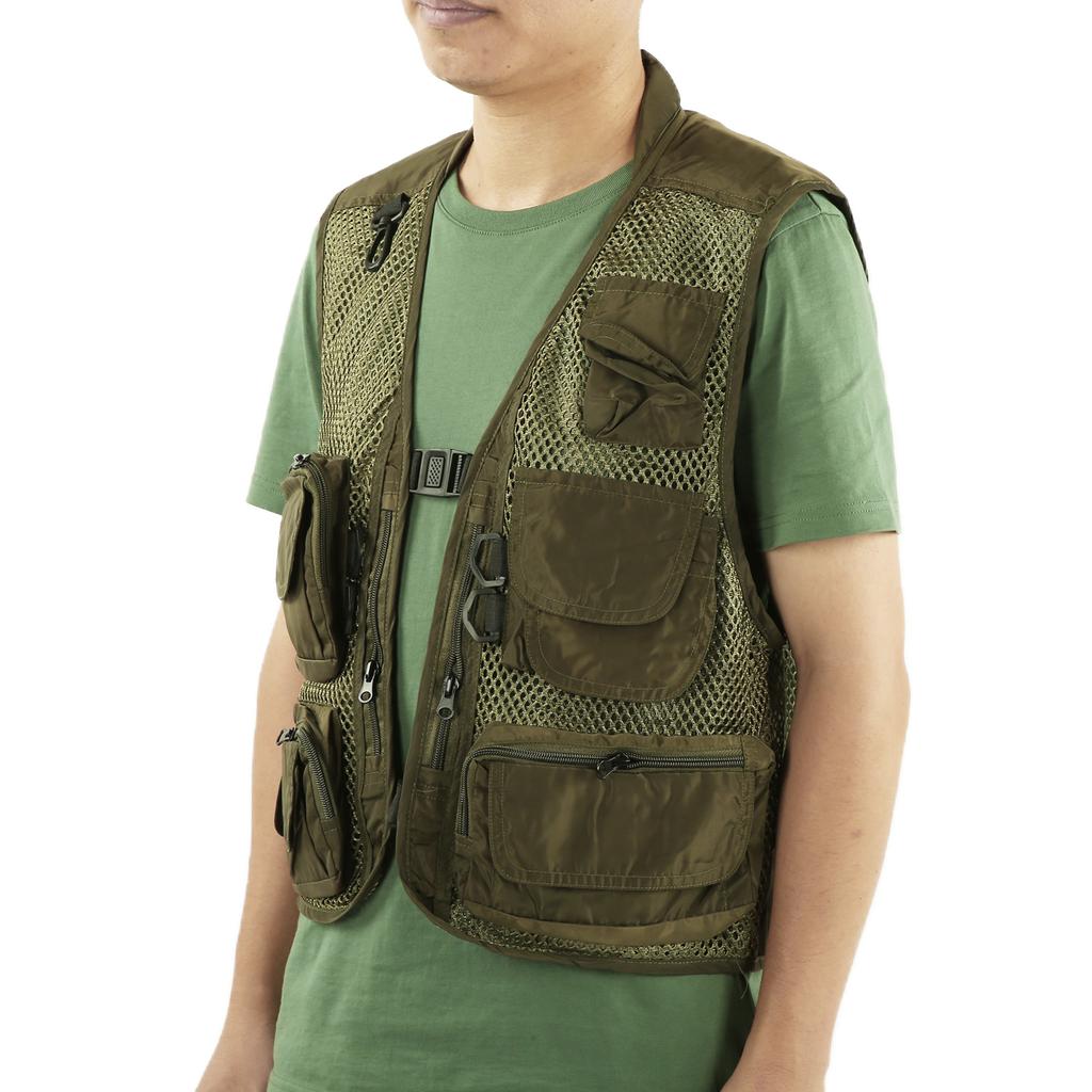 Fishing Vest MultiPocket MultiMesh Waistcoat Breathable Adjustable Fishing Life Jacket(L )
