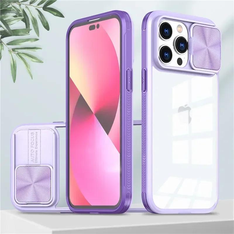 Slide Camera Lens Protection Phone Case For iPhone16 15 14 12 11 13 Pro Max 16 Plus Soft Liquid Silicone Shockproof Clear Cover