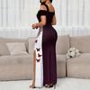 European & American Fashionable Butterfly Print Off-Shoulder Slit Long Dress for Women