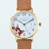 Calico Cat Beckoning Cat Genuine Leather Wristwatch, Beige