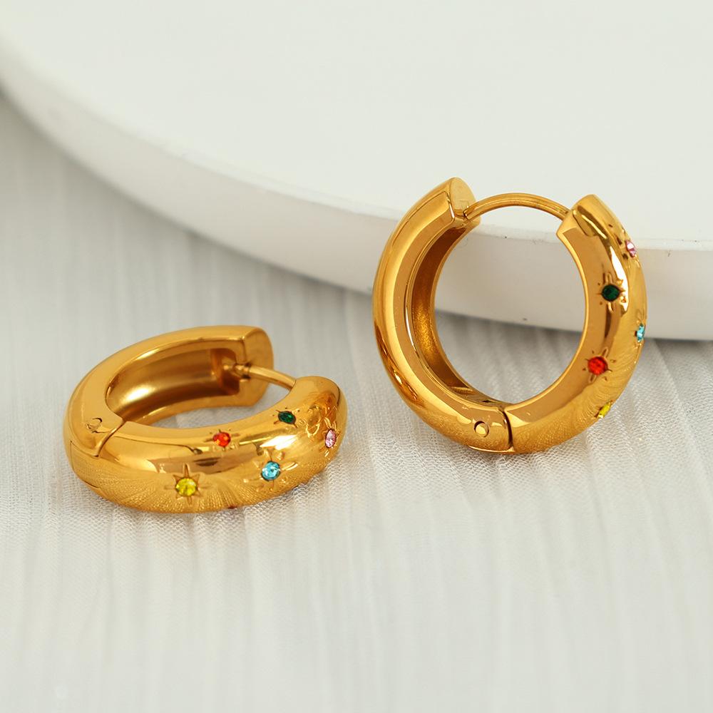 Ins Colored Diamond Earrings Titanium Steel Personality Niche Shining Dance Earrings Octagram Ear Buckle Women