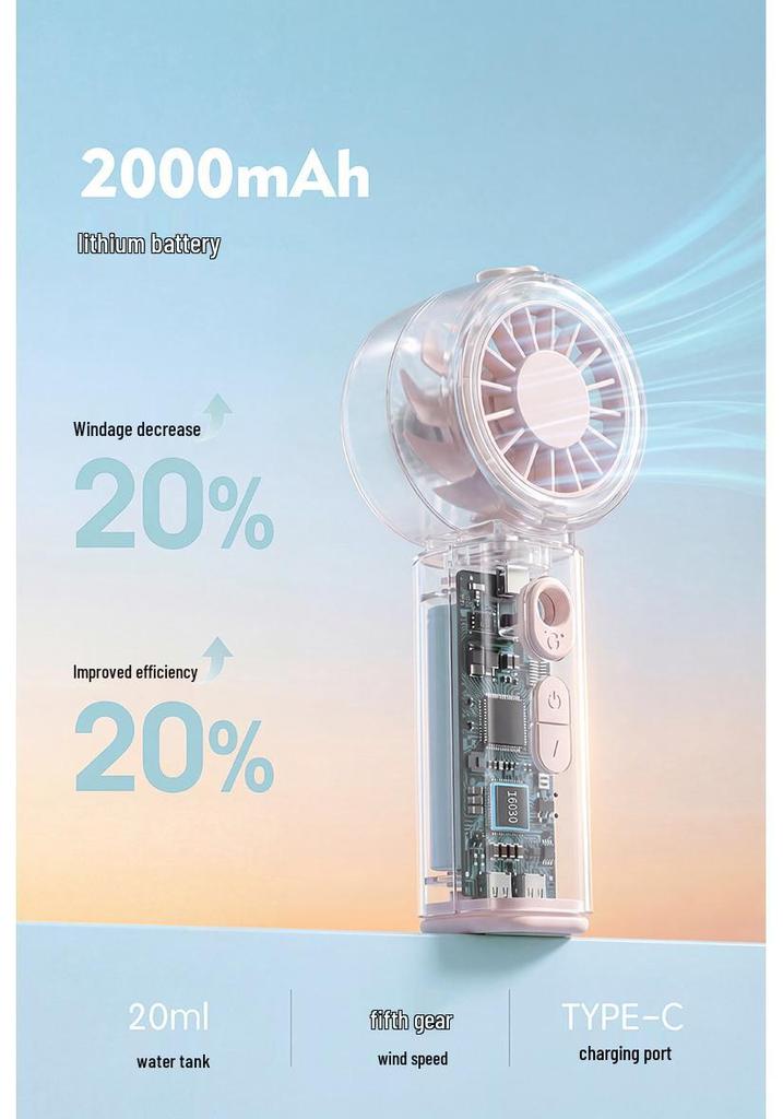 Rechargeable Mini Portable Fan: Long-Lasting, Quiet Turbine for Cool and Humidifying Experience