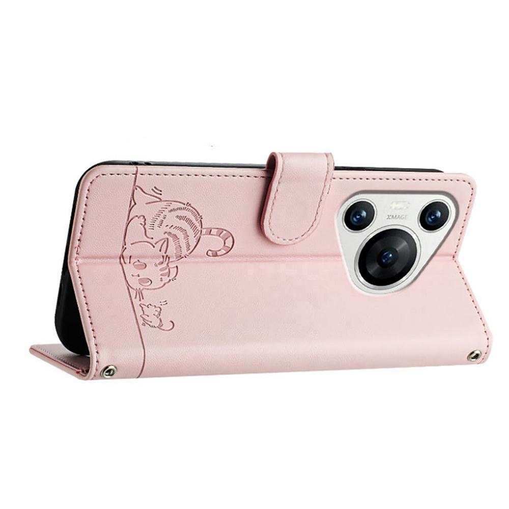 For Huawei Pura 70 Pro/Pura 70 Pro+ Case with Strap RFID Blocking Leather Wallet Phone Cover Cat Mouse Pattern