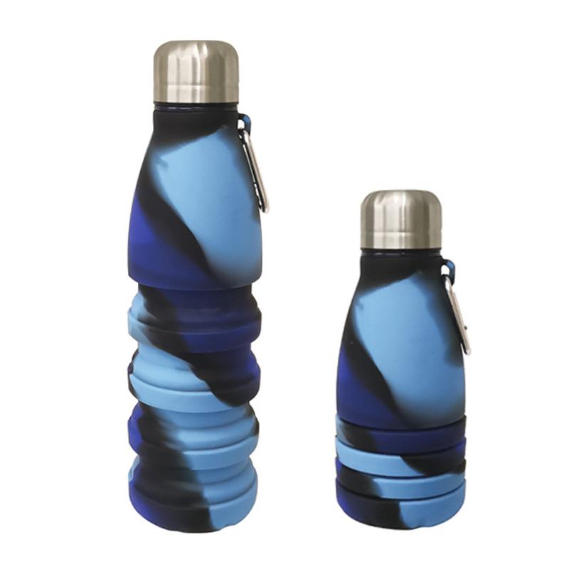 Foldable Bottle With Carabiner Leak Silicone Collapsible Water Bottles Portable Sports Cups Proof For Outdoor Travel 550Ml