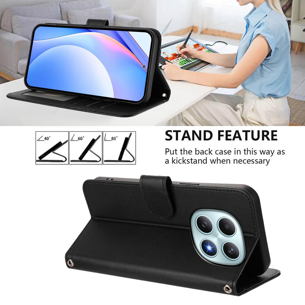 For Xiaomi Poco M8 5G/Redmi Note 15 5G (Global) Wallet Case RFID Blocking Calf Texture Leather Stand Phone Cover with Strap