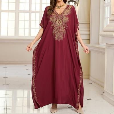 Women's Fashion Summer Spring Flower Pattern Print 1/2 Sleeves V-Neck Loose Waistline Casual Dresses