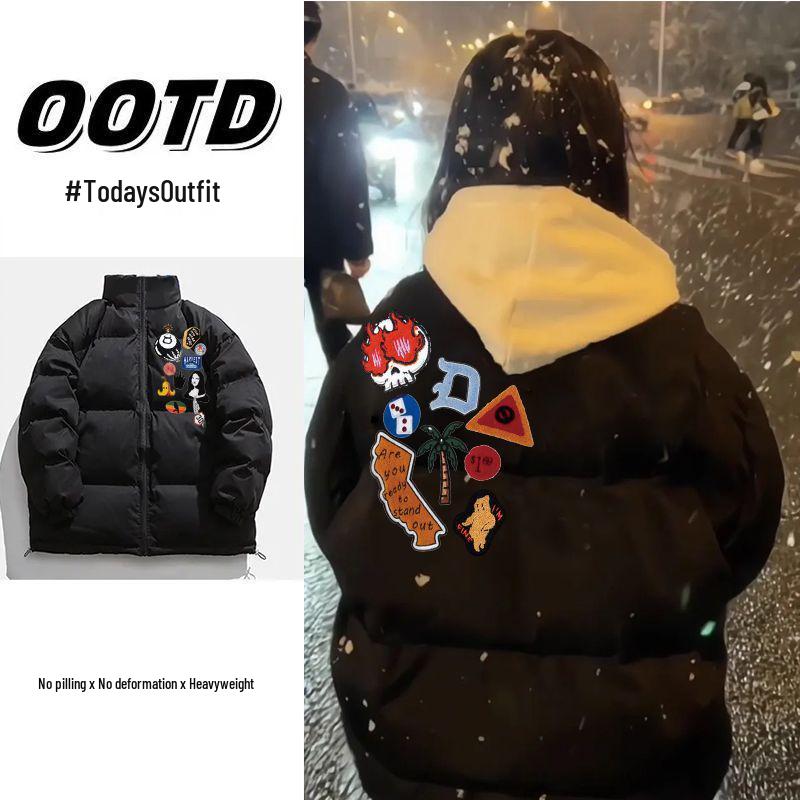 Unisex Autumn/Winter Thickened Cotton Padded Jacket with Letter Print