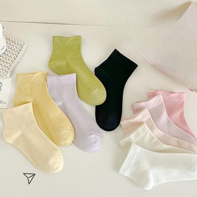 Damen Frühling und Sommer Dünner Stil Reine Farbe Atmungsaktive Kurze Baumwollsocken