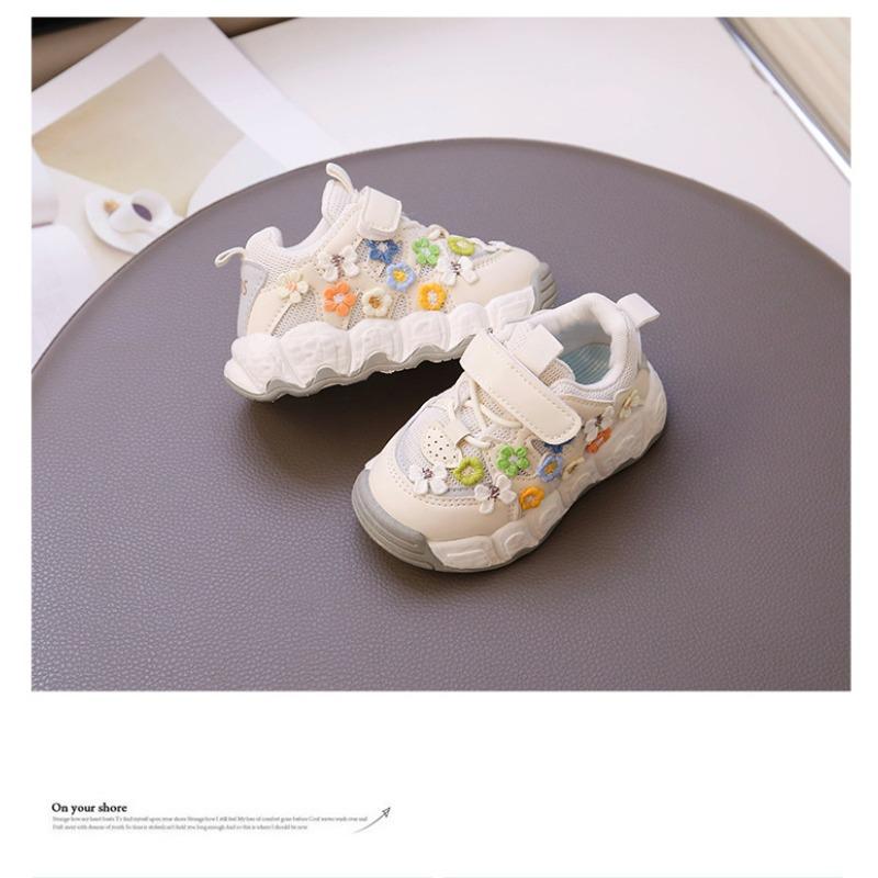 Girls sports shoes new spring and summer children's shoes girls fashion mesh breathable casual shoes embroidery flowers