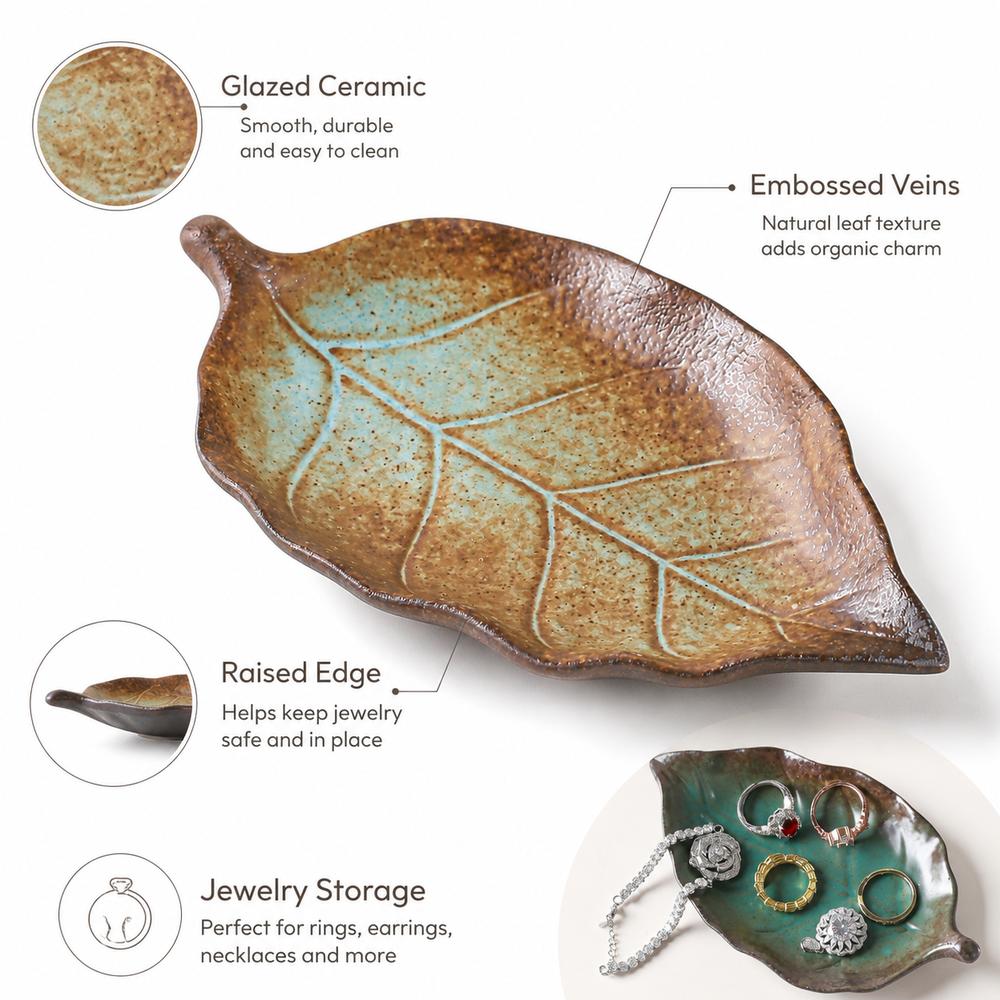 Embossed Leaf Veins Jewelry Dish Maple Leaf Shape Ring Dish Gifts Ceramic Jewelry Tray Home Decor