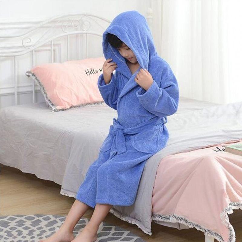 Girls' Hooded Cotton Bath Robe - Thick, Absorbent Toweling for Autumn/Winter Swimming & Sleeping
