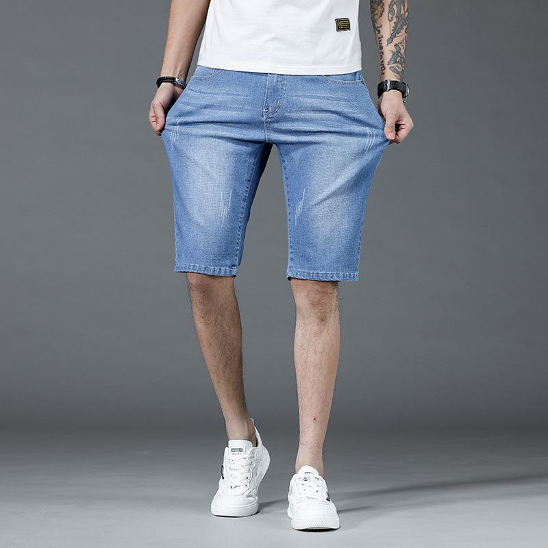 2022 summer new denim mid-shorts men's quarter pants summer thin loose stretch mid-pants men's Korean style trend