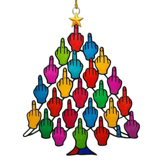 Flip-off Gesture Tree Ornament Colorful Middle Finger Christmas Tree Decoration Stacked Hands Ornament for Christmas Winter Home Decoration
