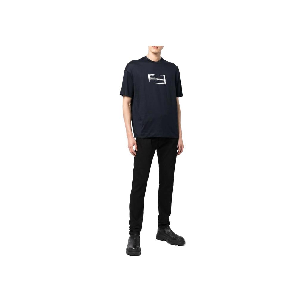 Emporio Armani SS23 Buchstabenlogo Print Rundhals Kurzarm T-Shirt Herren Oberteile Marineblau 6L1TD4-1JSAZ-920