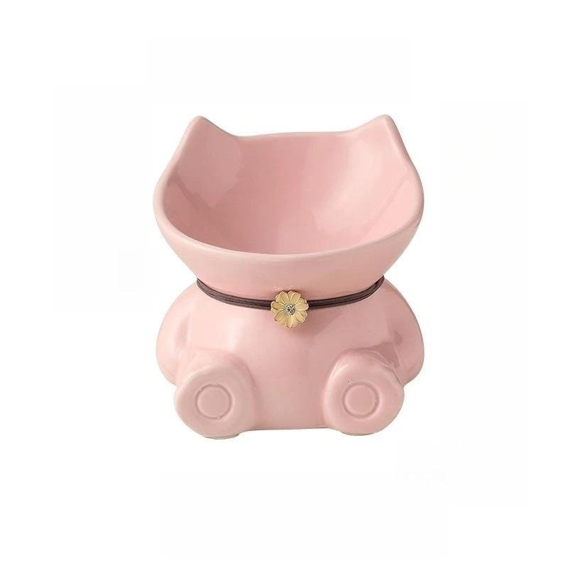 New Ceramics Pet Cat Bowl Food Bowl Oblique Mouth Dog Bowl Cat Drinking Bowl High Foot Protection Cervical Vertebra Cat Drinking