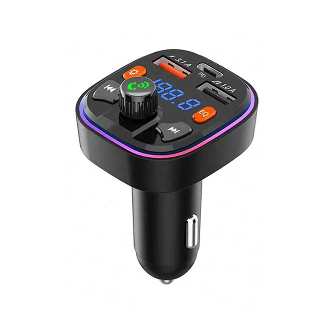 Car Fm Transmitter Wireless Bluetooth-compatible 5.0 Handsfree Car Kit Dual Usb PD 18W Type C Fast Charger External Microphone