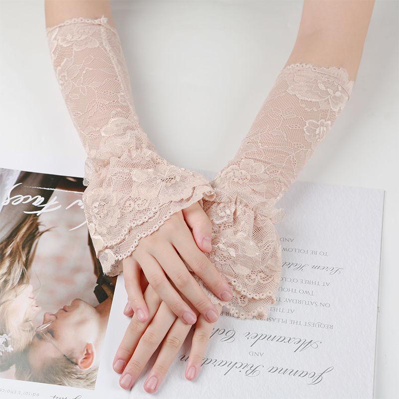 

Летние солнцезащитные перчатки женские кружевные длинные анти-УФ рукава Ice Silk рукава тонкие