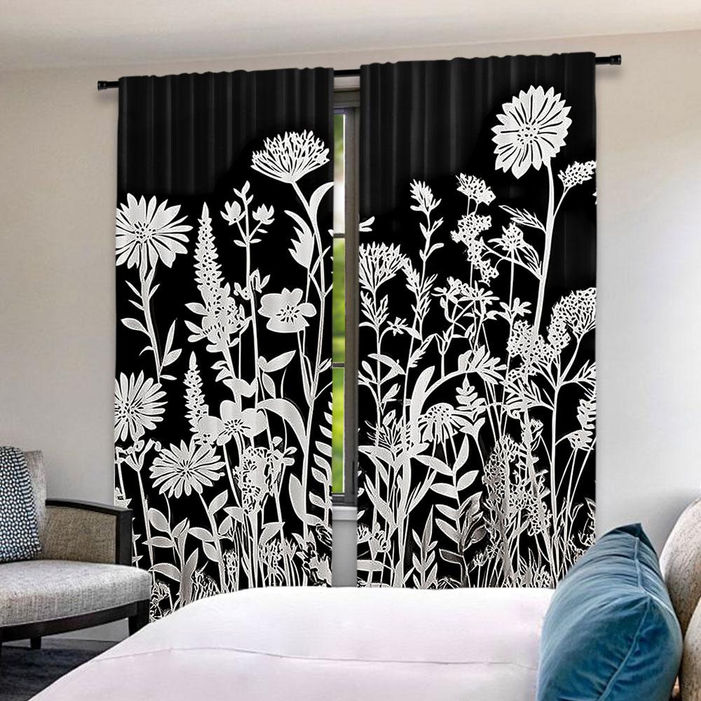 

2 шт. Черная штора Цветочная Полевой цветок Штора Растение Природа Цветение Цветок Лист Для Гостиной Столовой Кухни Спальни 29x65in(75x166cm)