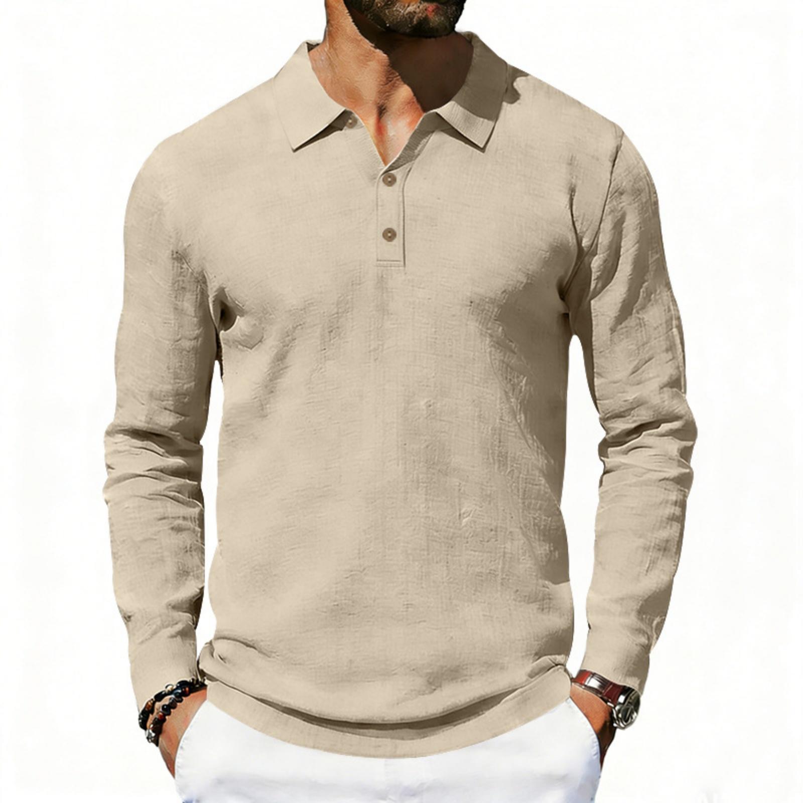 

Men s American Loose Color Lapel Casual Business Men s Long Sleeve Linen Shirt L хакі