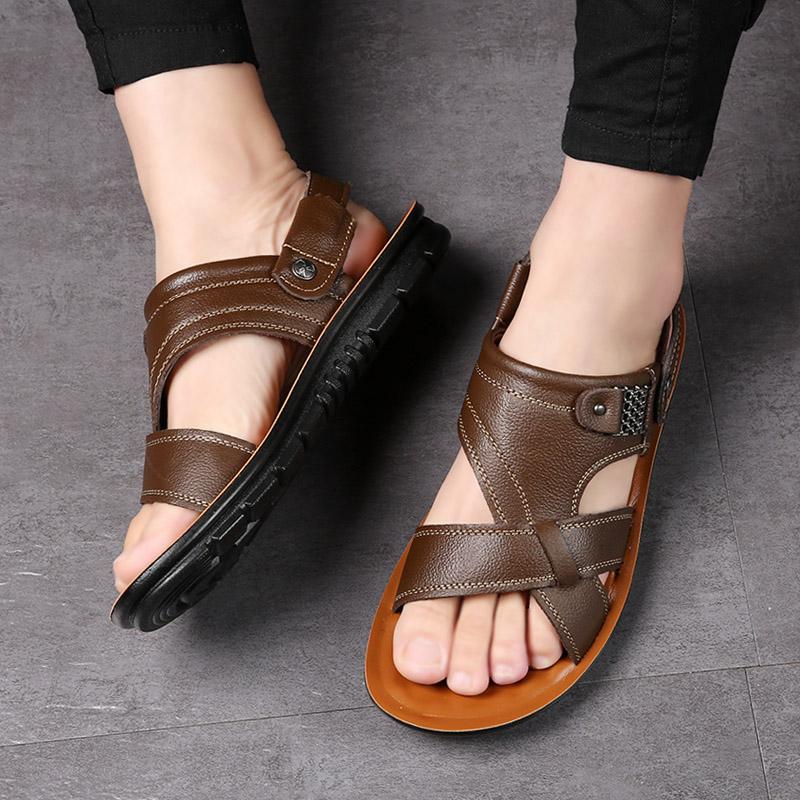 FashionGenuine Leather Sandals Men Soft Comfortable Summer Sandals Open Shoes Non Slip Outdoor Beach Sandal Fashion Men's Sandal 38-47
