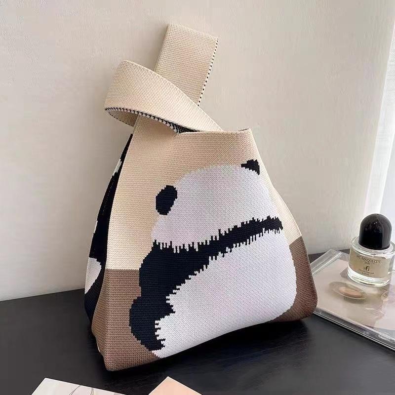 Women's Knot Wrist Bag Handmade Knitted Bag Portable Mini Striped Tote Bucket Phone Bags Large Capacity Autumn Winter Handbags