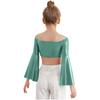 Flickors Prestanda Crop Top Lång Utställd Ärm Off Shoulder Metallisk Design Födelsedagsfest Toppar
